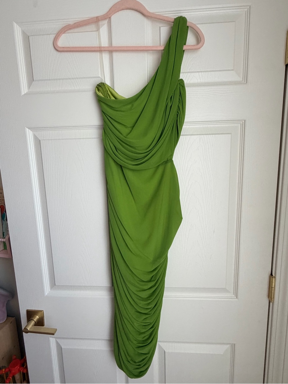 Fashion Nova One-Shoulder Lime Green Draped Midi Dress